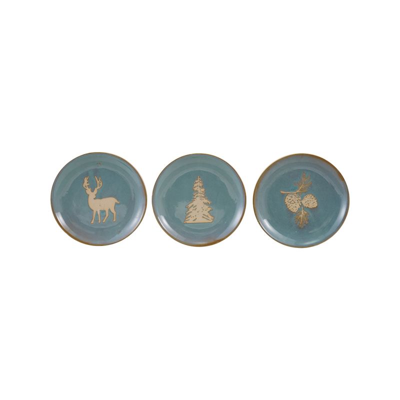 Stoneware Plate with Deer, Pinecones or Tree Image