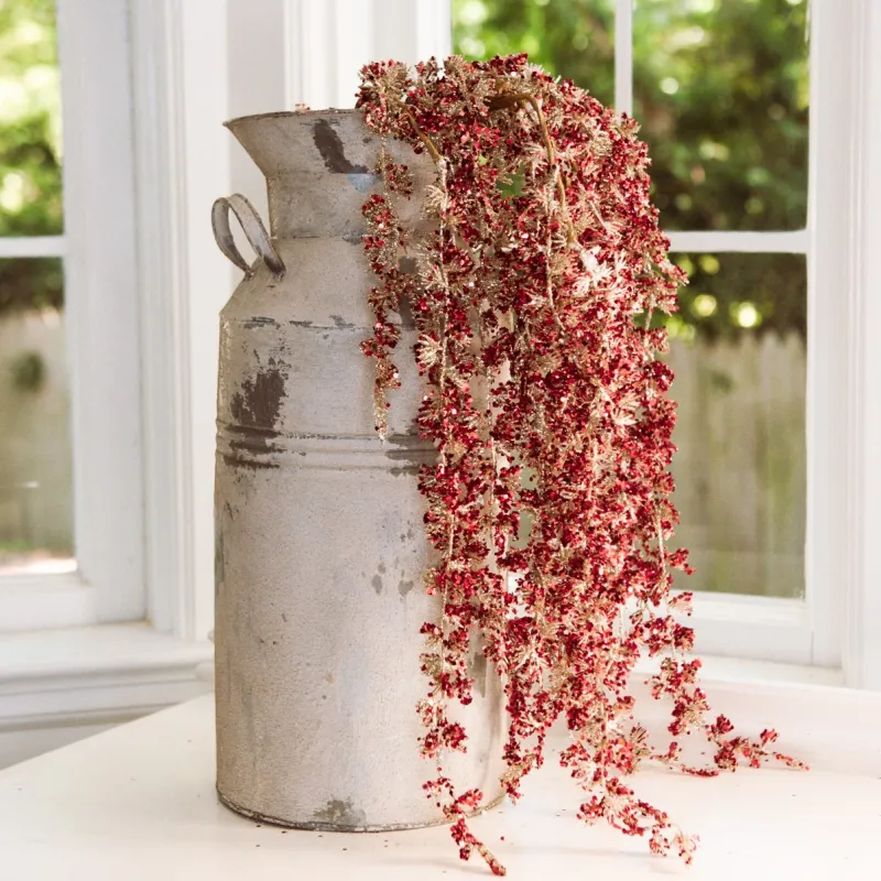 Draping Red Glittered Flower Bud