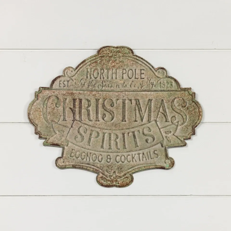 Christmas Spirits Aged Metal Sign