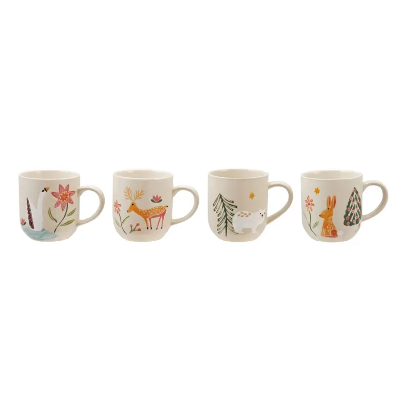 Hand-Painted Stoneware Mug w/ Animal &amp; Seasonal Botanicals