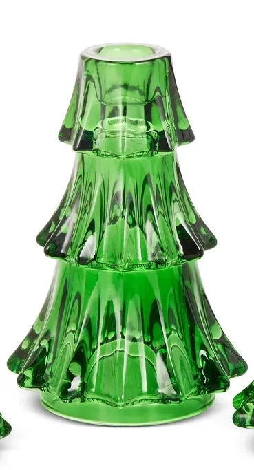 Green Tree - Glass Candle Holders - 3 Sizes, Size: Large- 4"D x 5.75"H