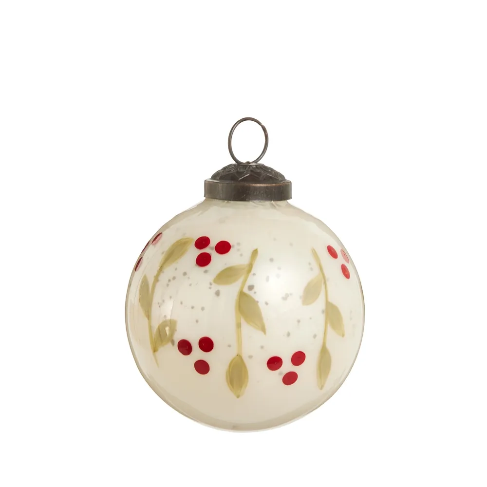Holly Bearry and Greenery Ball Ornament