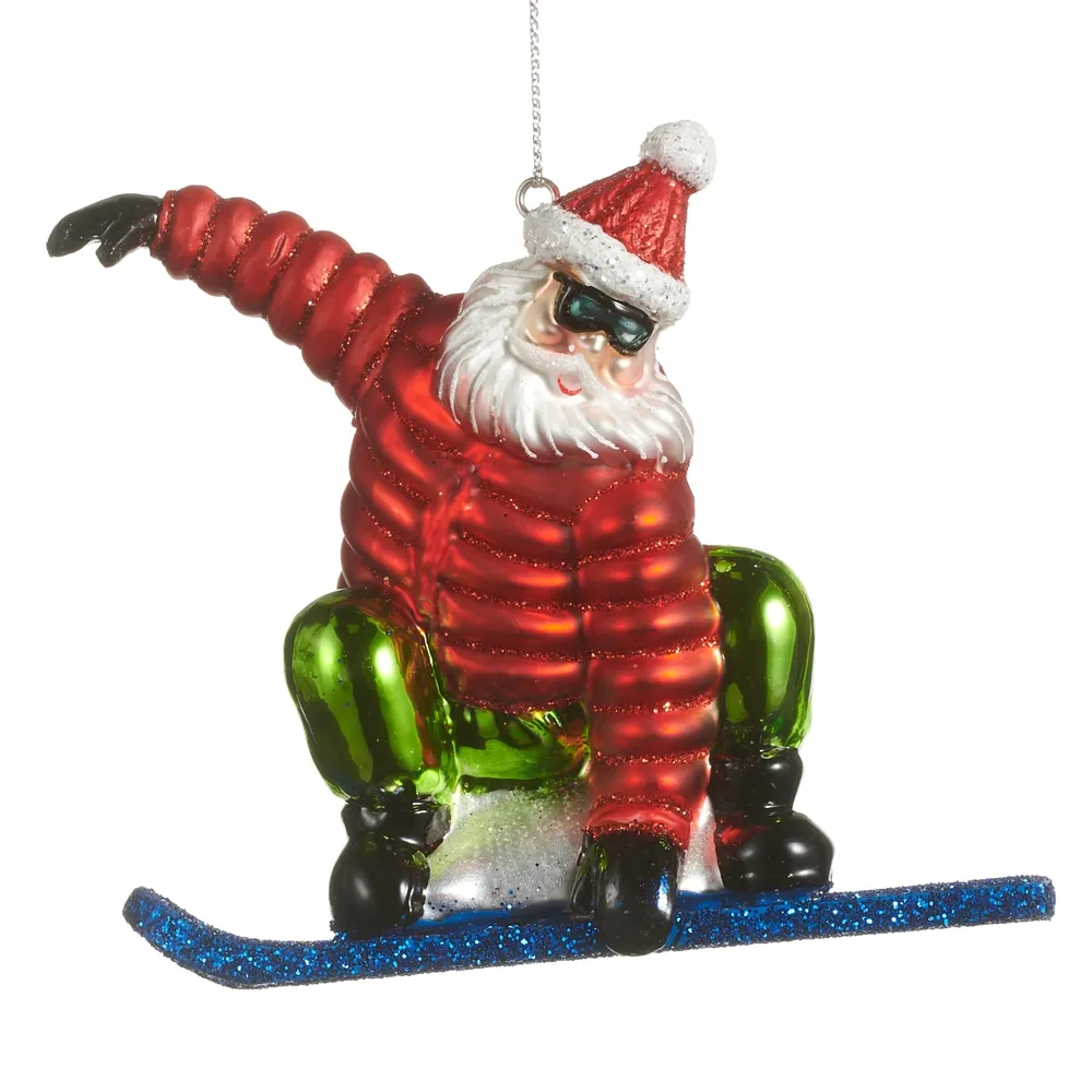 Snowboarding Santa Ornament