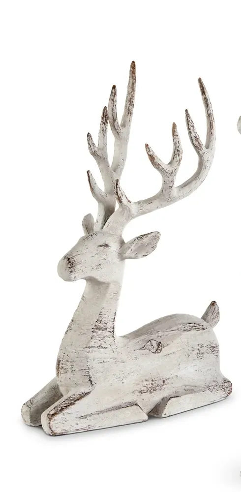 Distressed White Reindeer Table Decor, style: Reindeer Lying Down