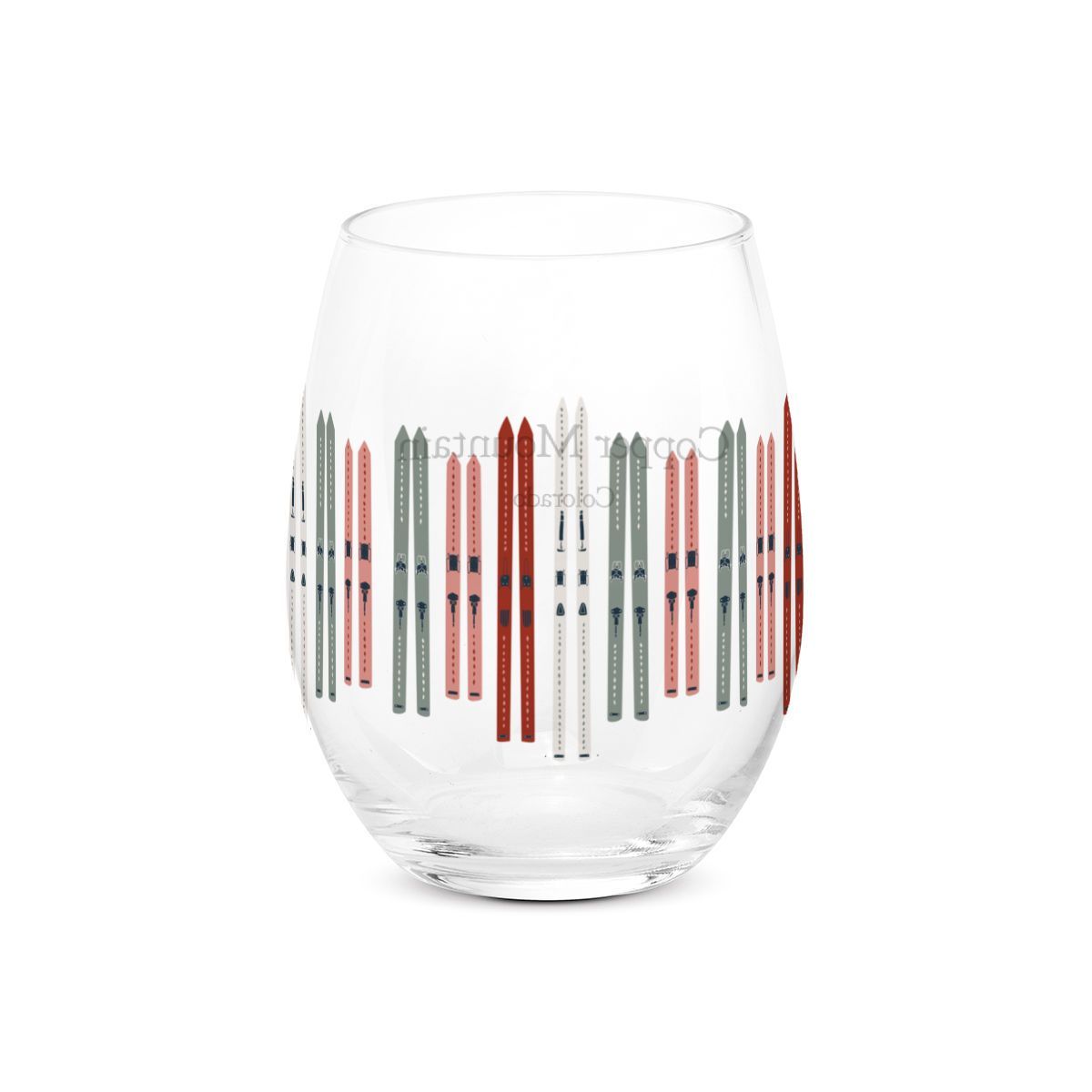 Stemless Skis Wine Glass