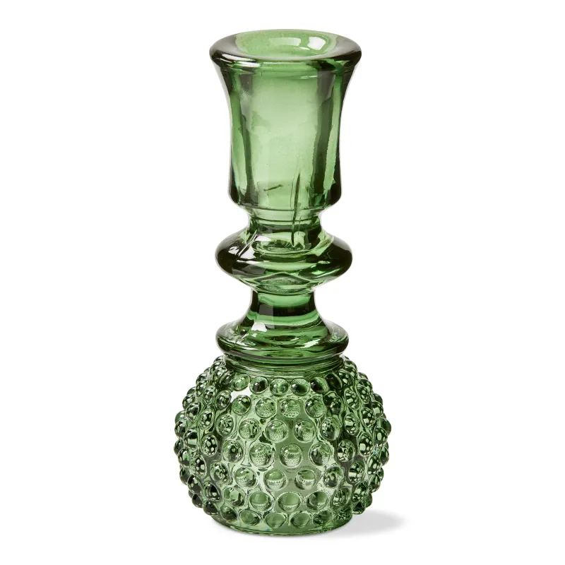 Green Hobnail Taper Candle Holder