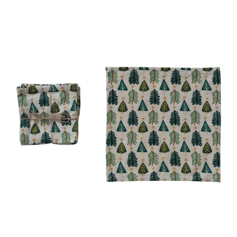 Tree Printed Cotton Cocktail Napkin
