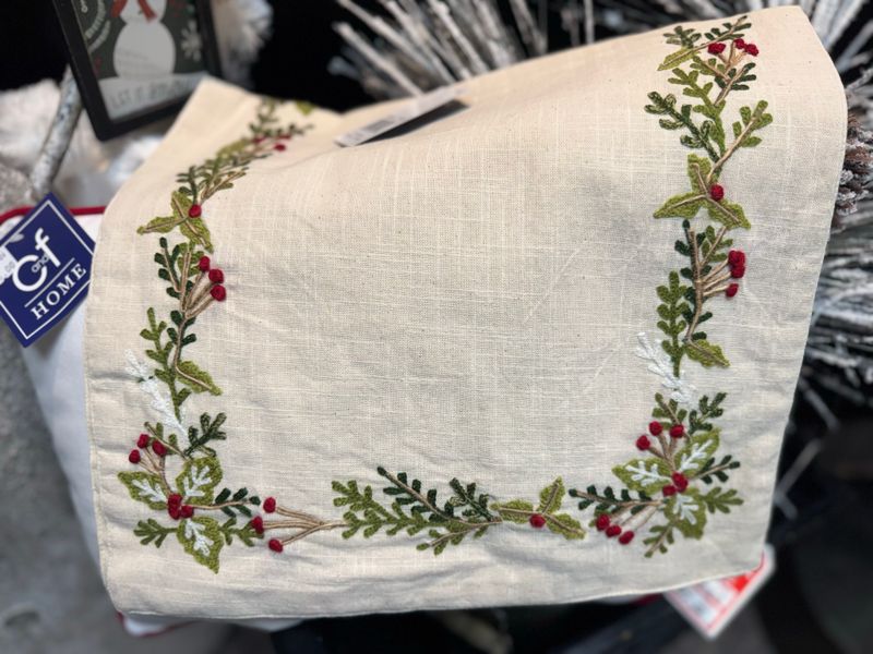Christmas Holly Trimmed Runner