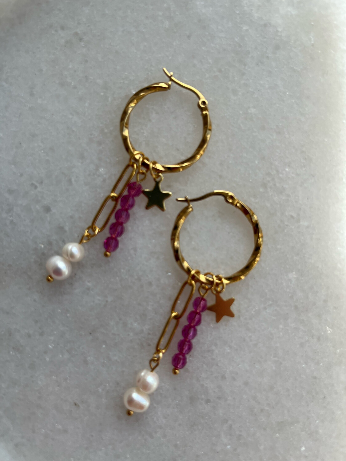 Oorbellen Star Pink Pearls