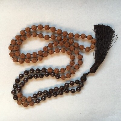 Lava + Clear Quartz Rudraksha Mala