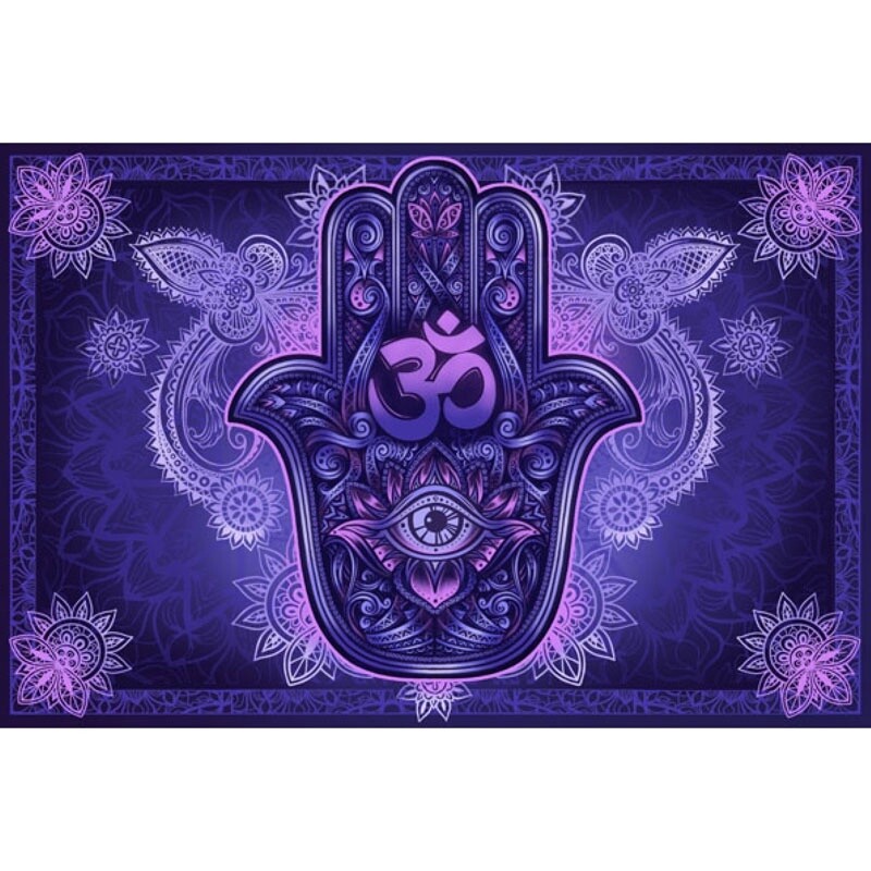 Monotone Hamsa Purple Tapestry