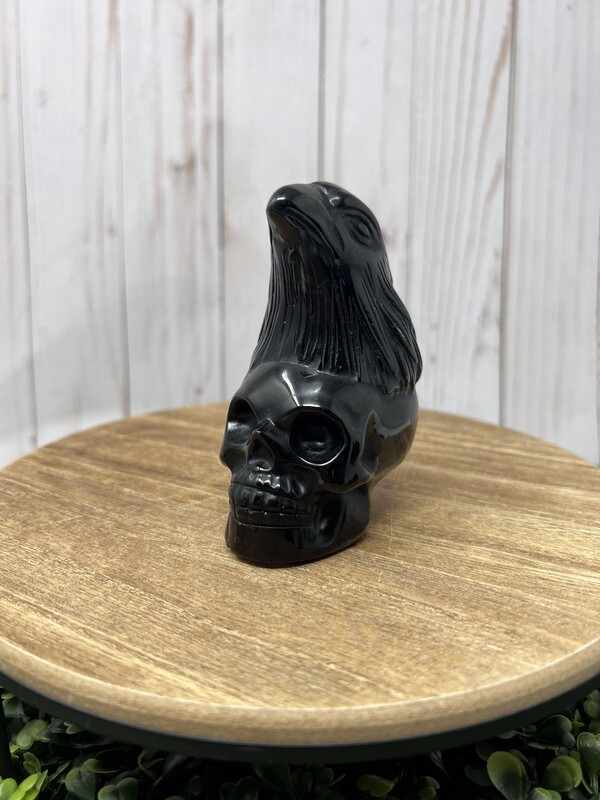 Black Obsidian Skull Crow 4&quot;