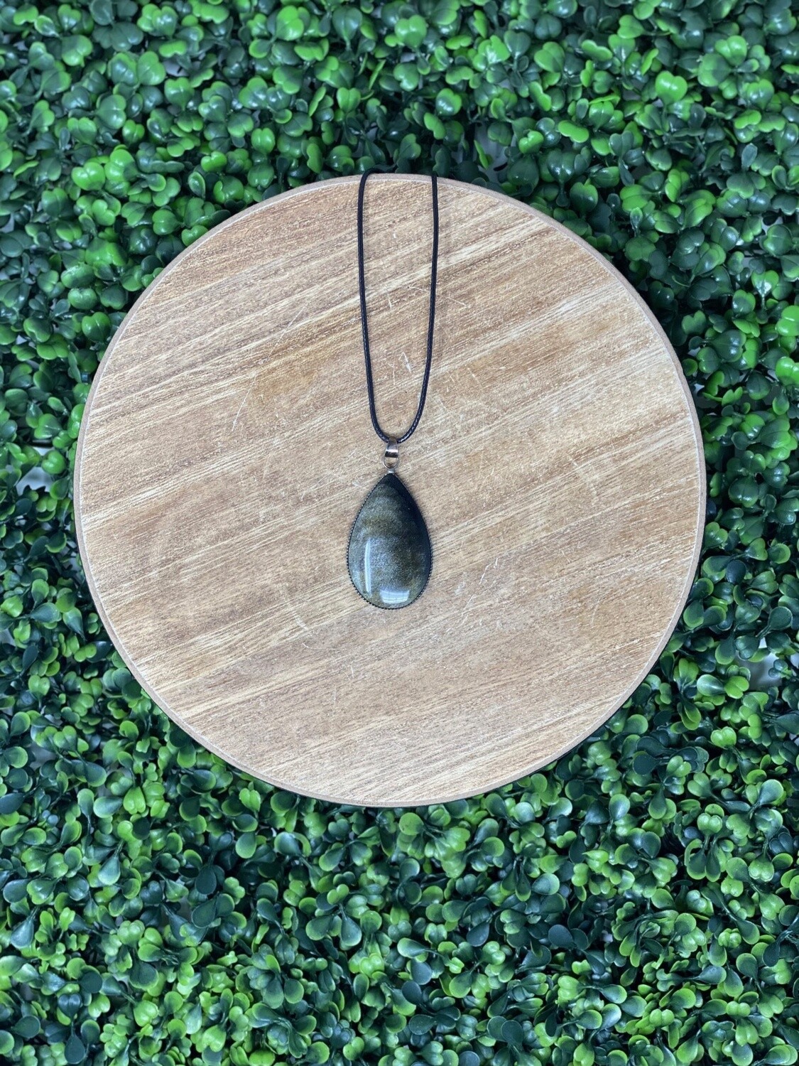 Black Sheen Obsidian Pear Pendant