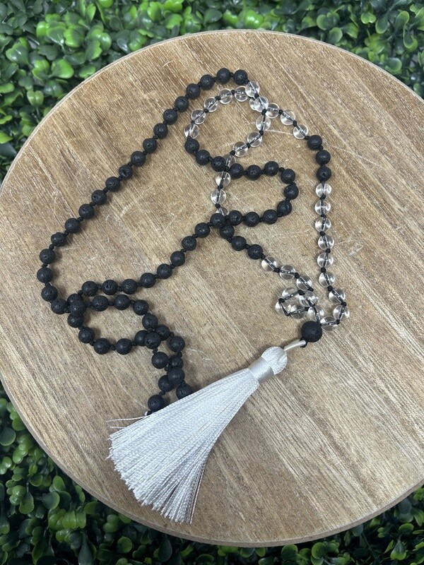 Clear Quartz + Lava Mala Necklace