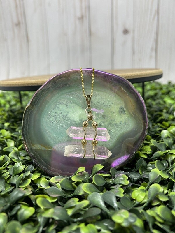 Clear Quartz Rough Twin Pendant