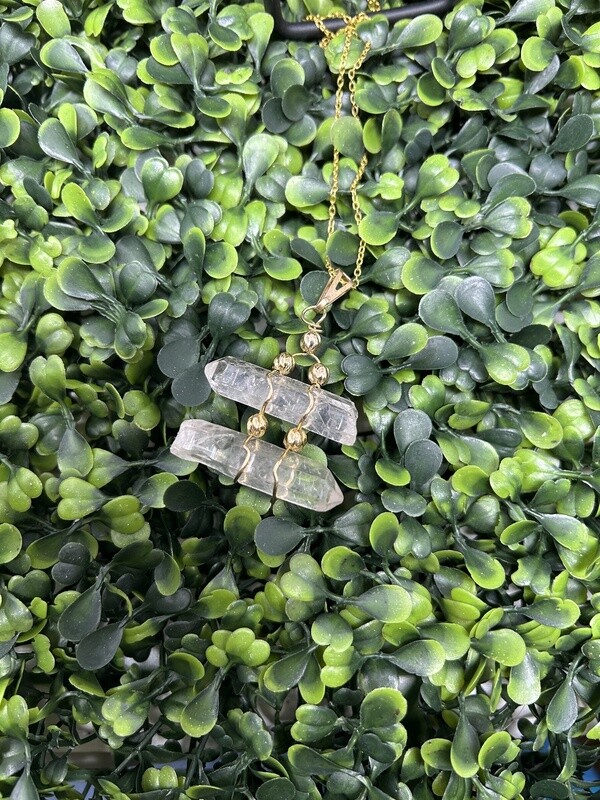 Clear Quartz Rough Twin Pendant