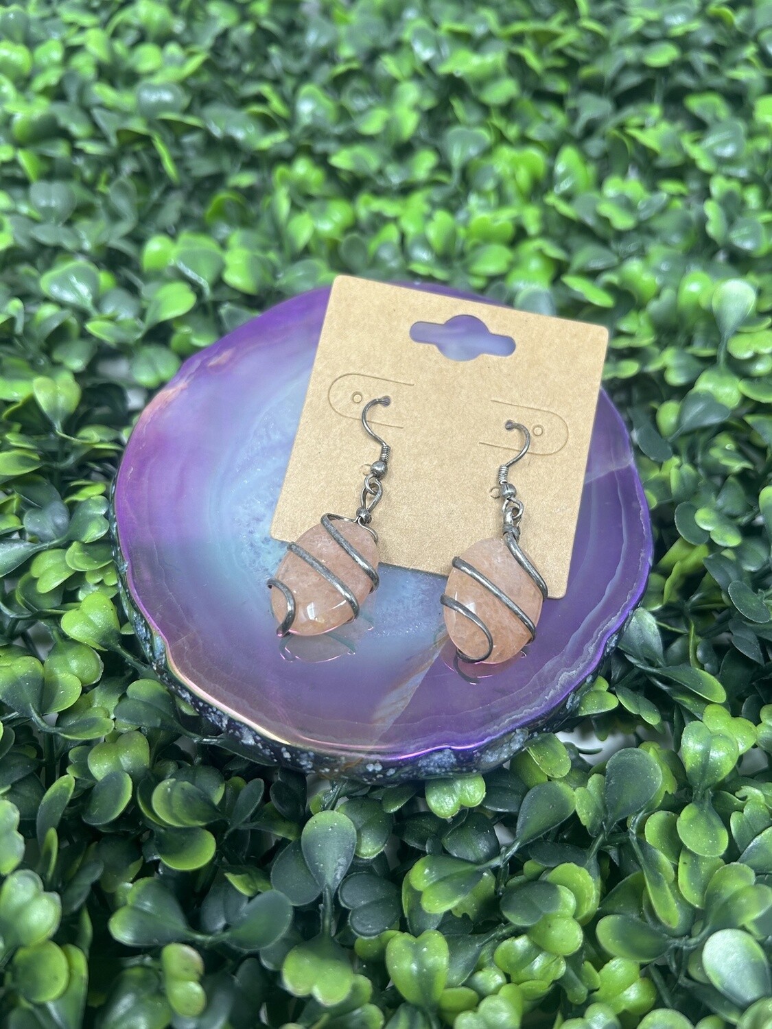 Coil Oval Earrings, Crystal: Sunstone