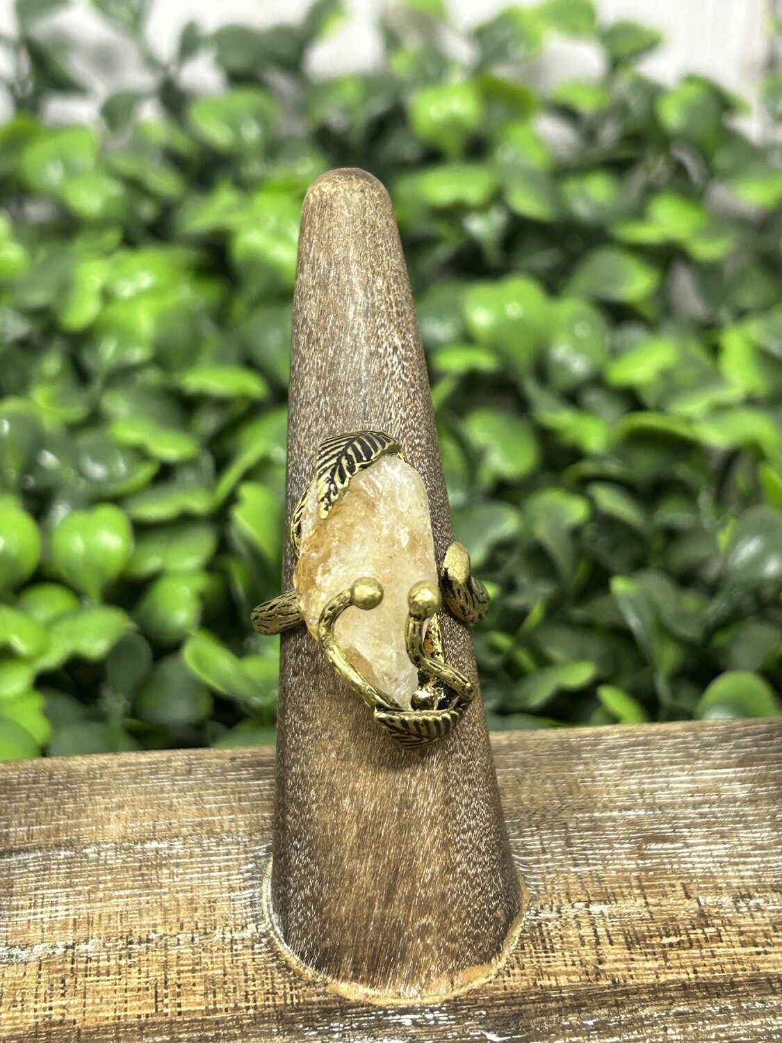 Copper Crystal Leaf Ring, Crystal: Citrine
