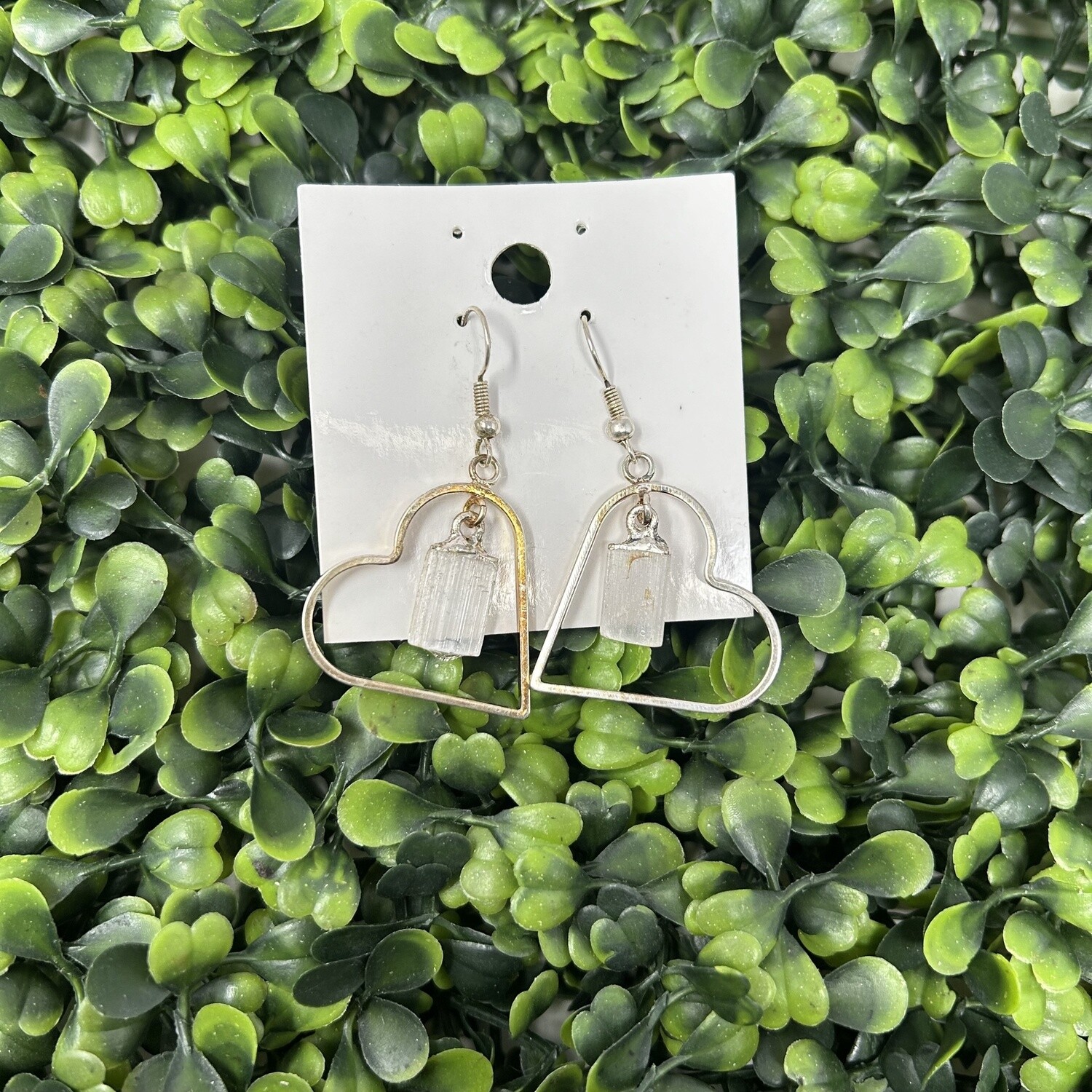 Heart Hoop Crystal Earrings, Material: Silver, Crystal: Selenite