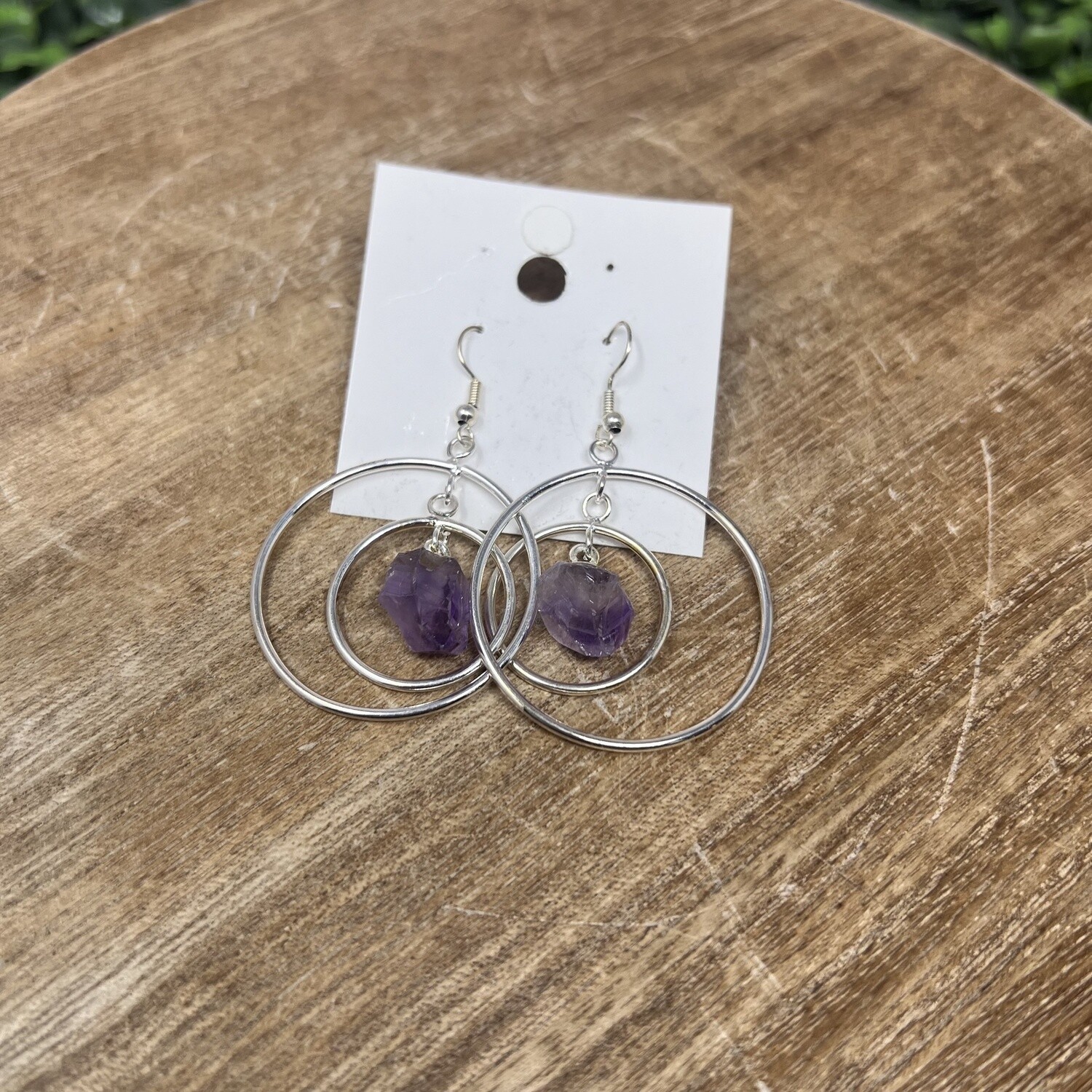 Double Hoop Earrings, Type: Silver, Crystal: Amethyst