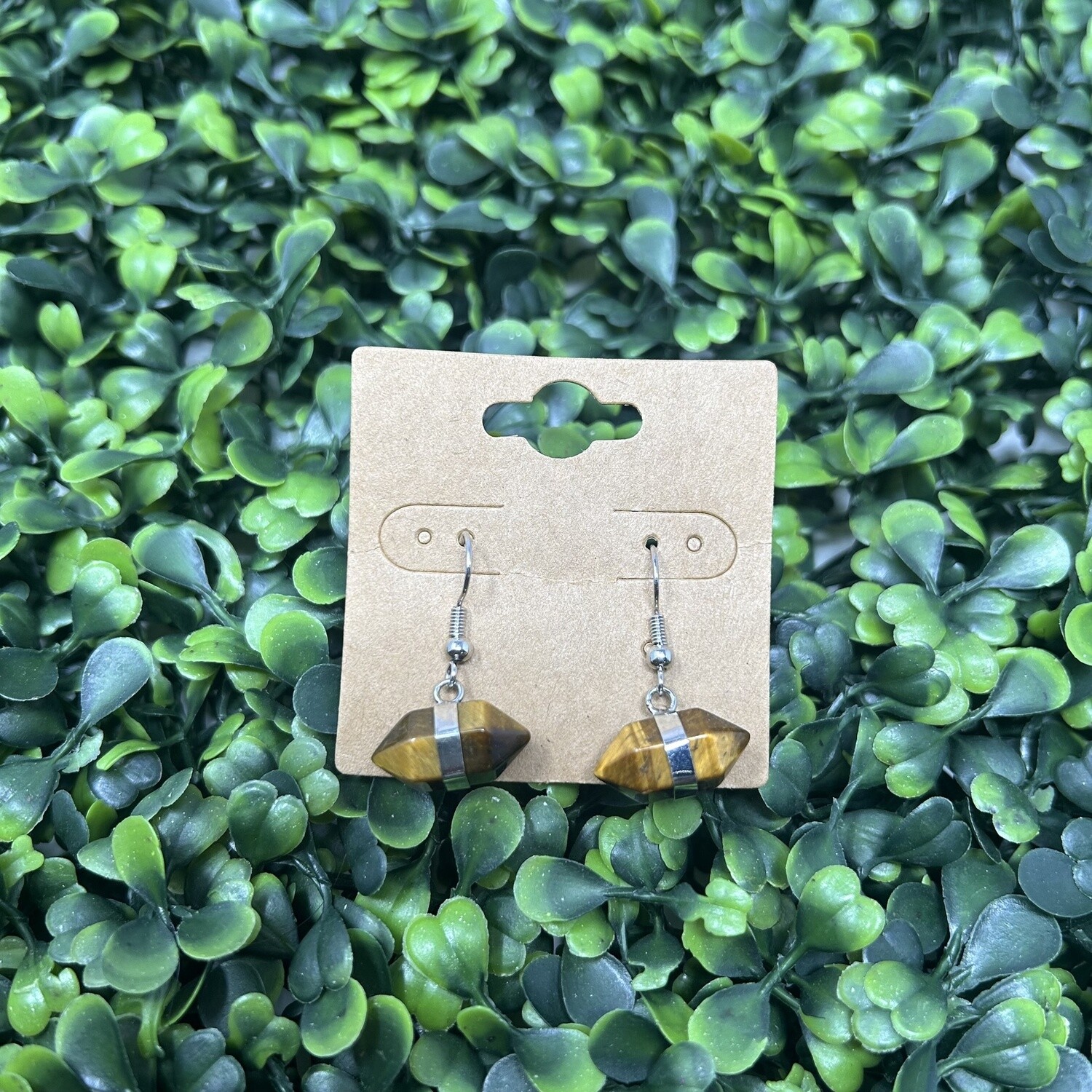 Double Term Crystal Earrings, Crystal: Gold Tiger&#39;s Eye