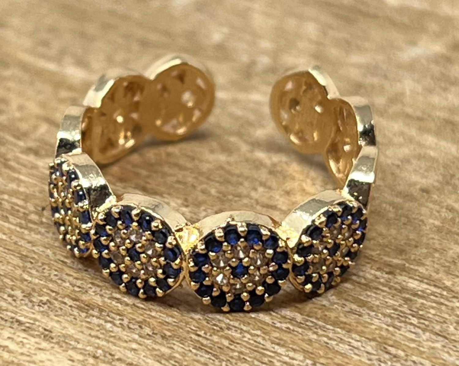 Gold + Blue Rhinestone Evil Eye Ring