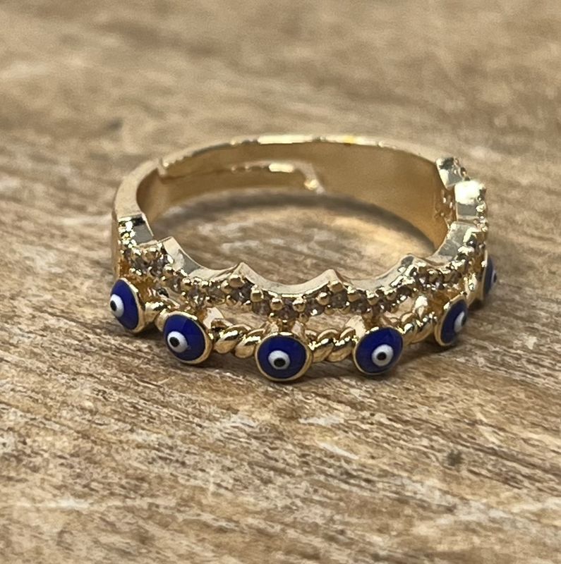 Rhinestone Crown Evil Eye Ring