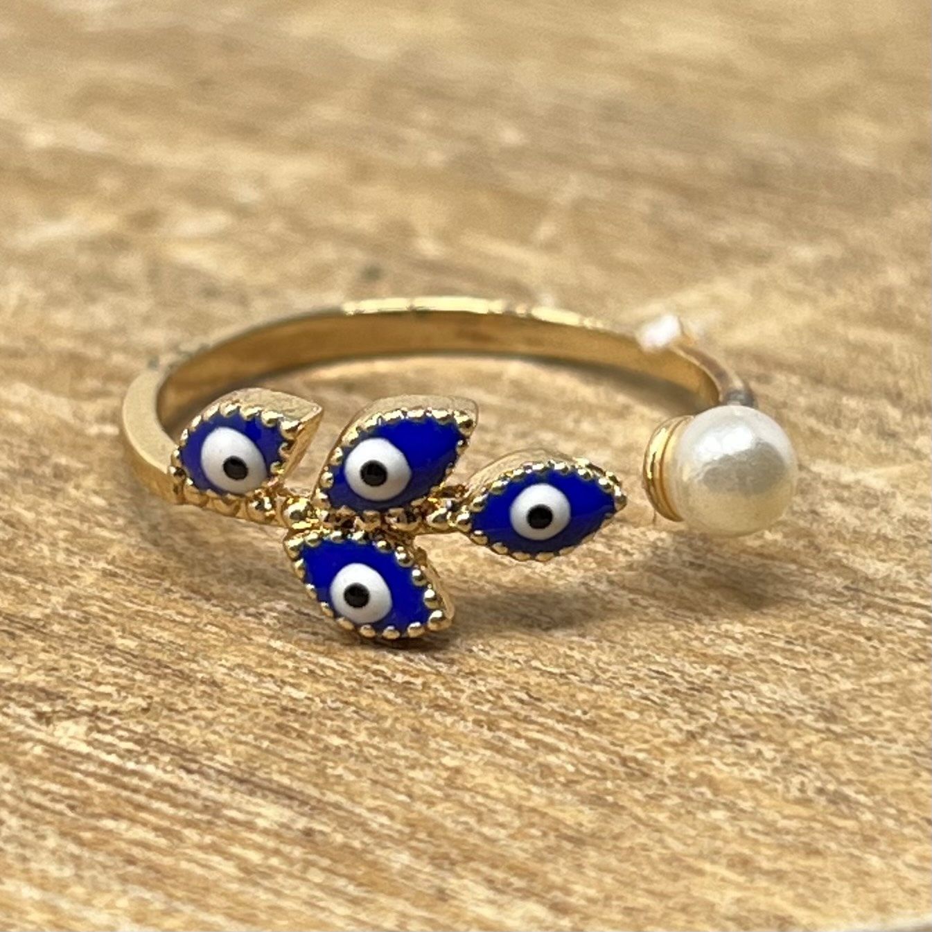 Pearl Leaf Evil Eye Ring