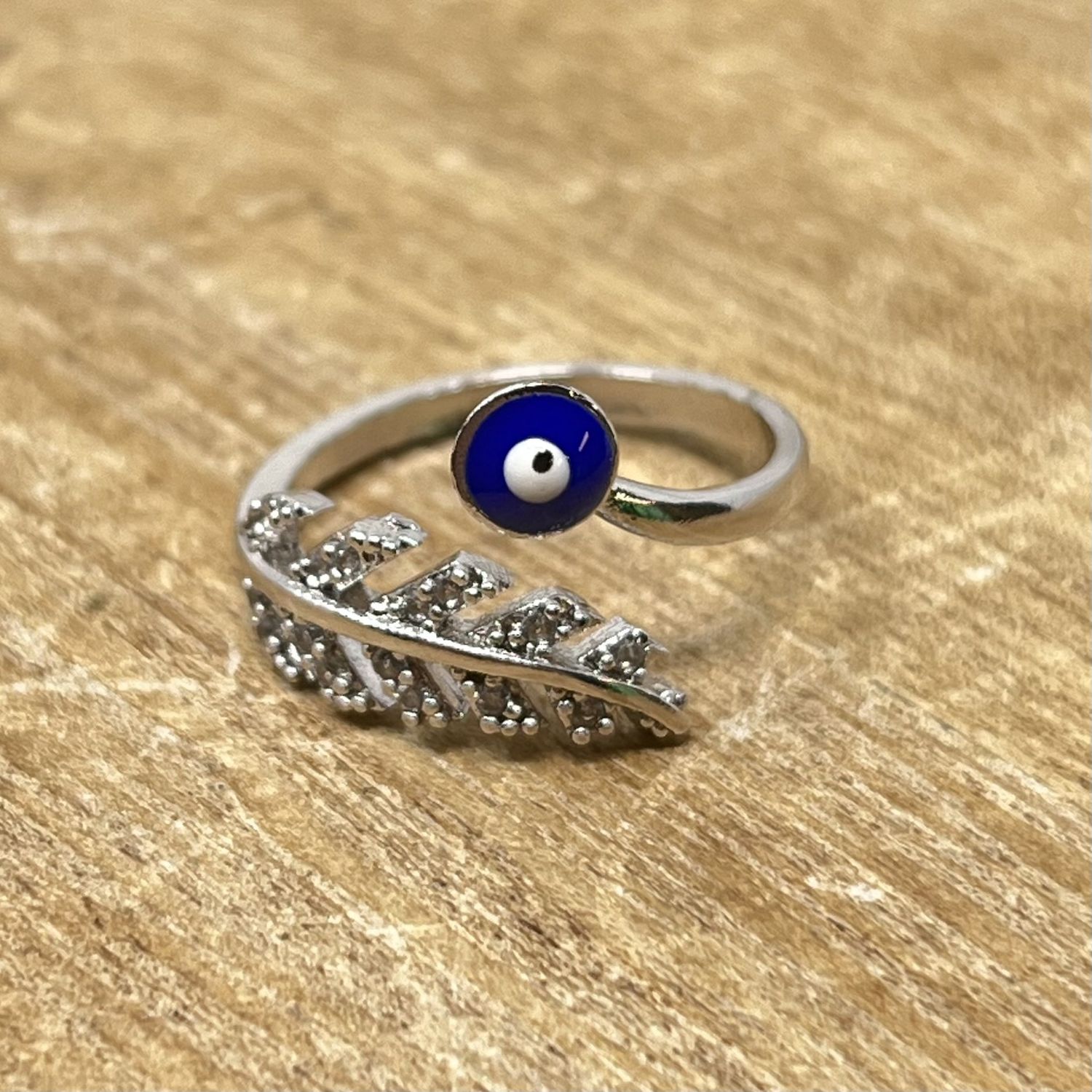 Rhinestone Leaf Blue Evil Eye Ring