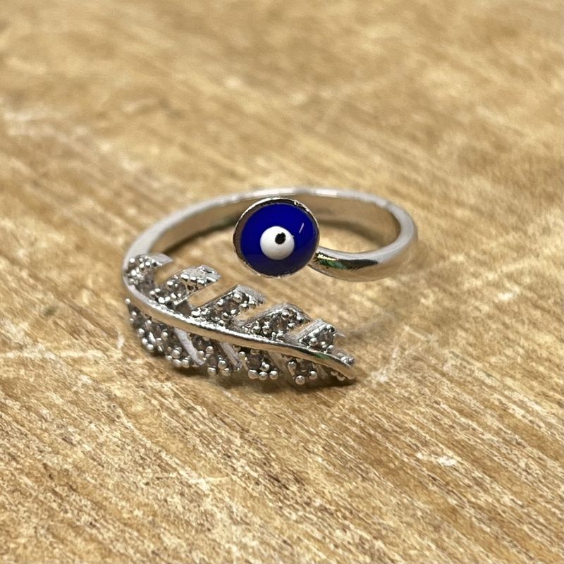 Rhinestone Leaf Blue Evil Eye Ring