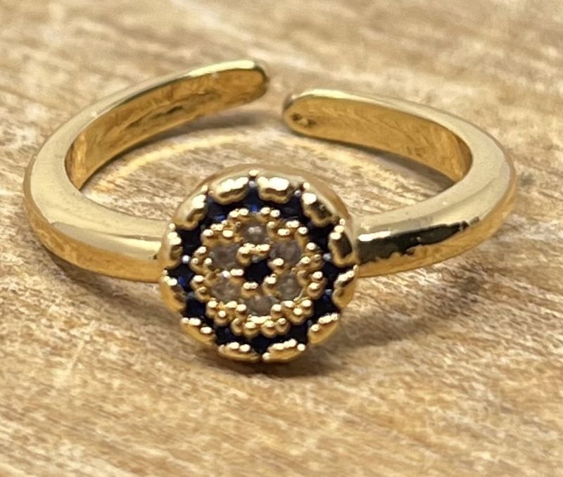 Dainty Round Blue + Gold Ring