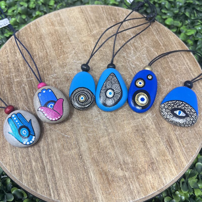 Evil Eye Hand Painted Stone Necklace