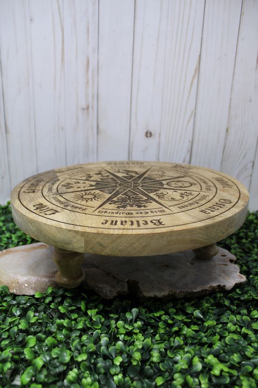 Wood Altar Table Wheel of Year Pentagram