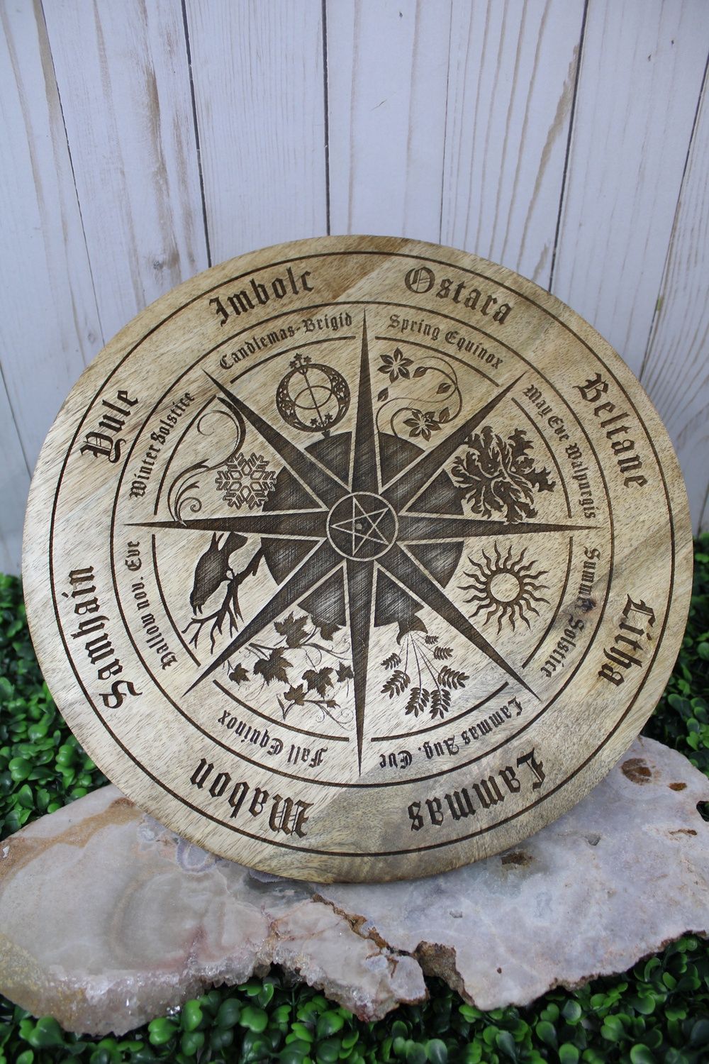 Wood Altar Table Wheel of Year Pentagram