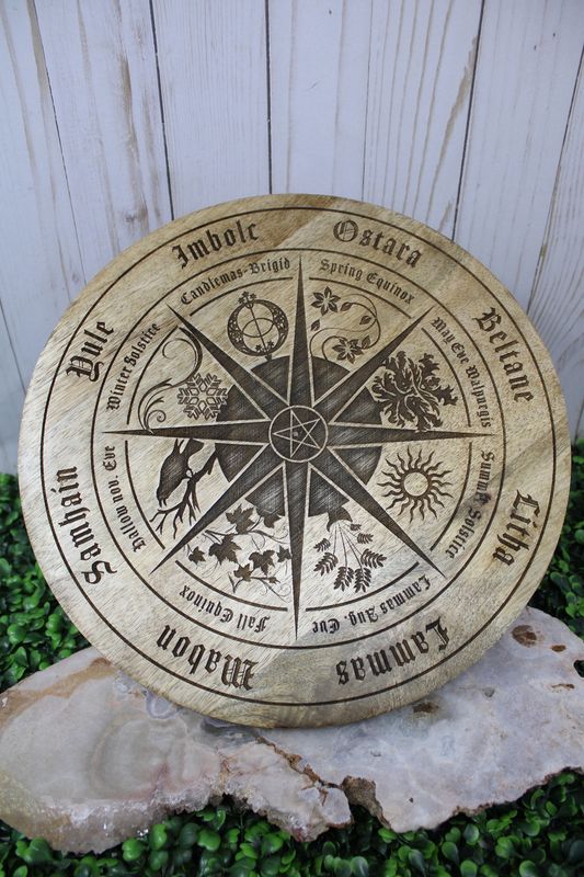 Wood Altar Table Wheel of Year Pentagram