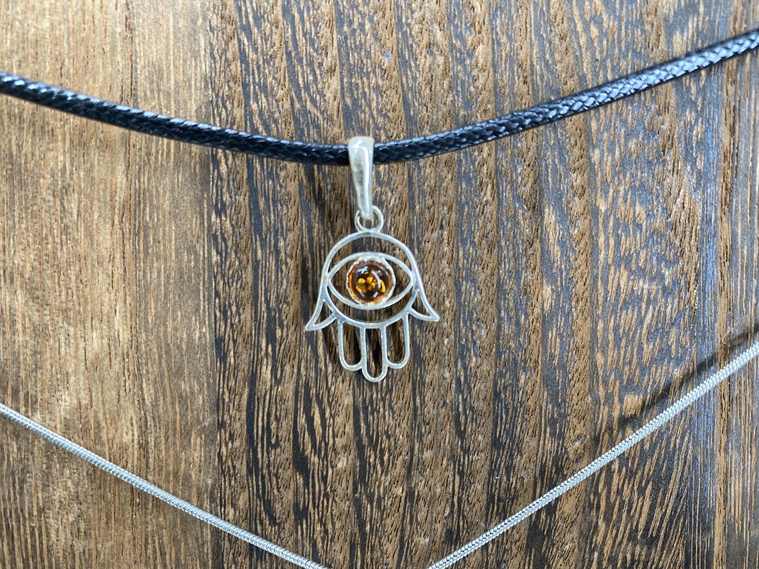 Amber Hamsa Necklace, Size: Small