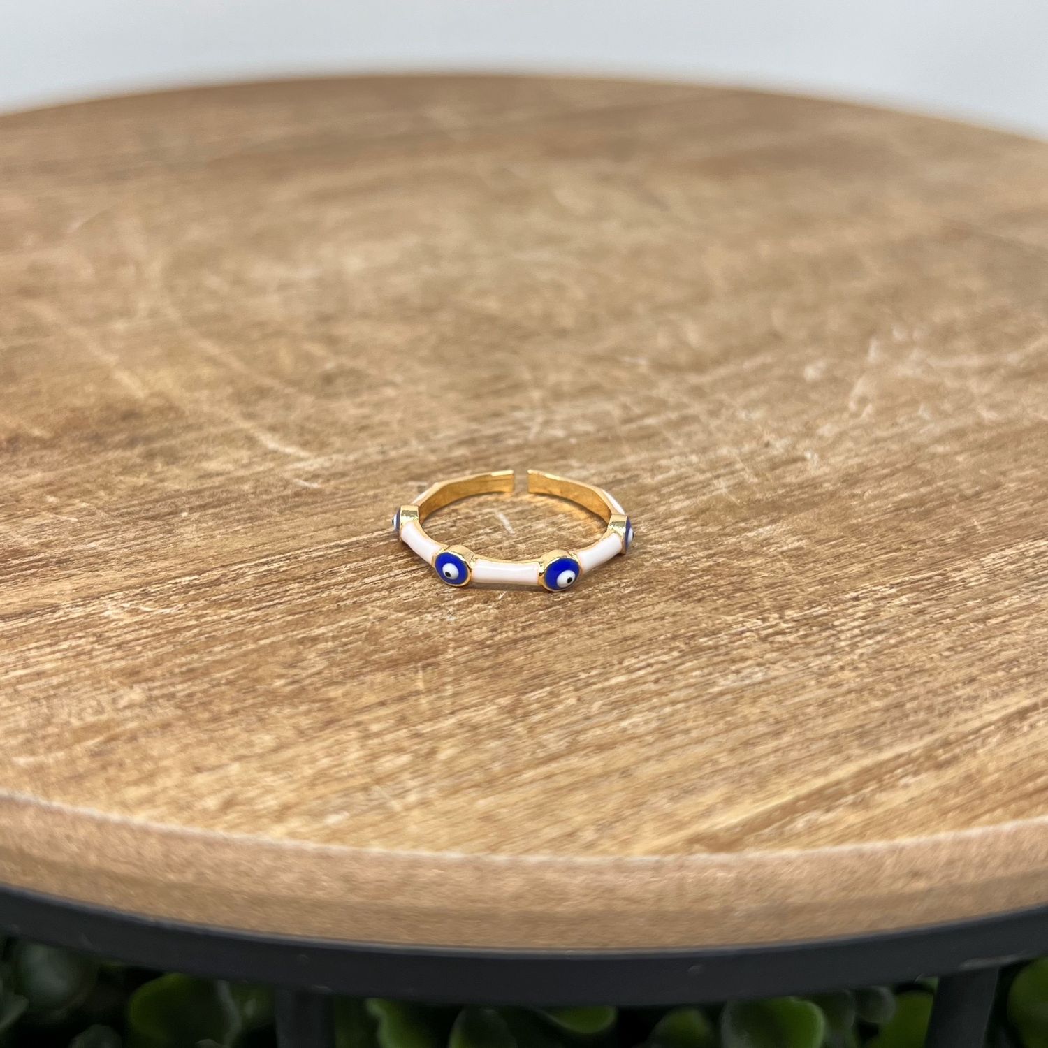 Evil Eye Bamboo Ring, Colour: White