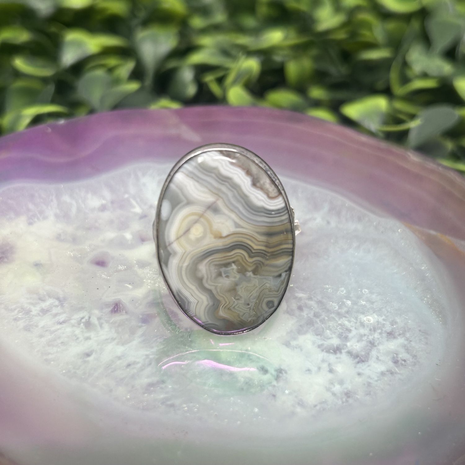 Crazy Lace Agate Adjustable Ring, Type: Oval