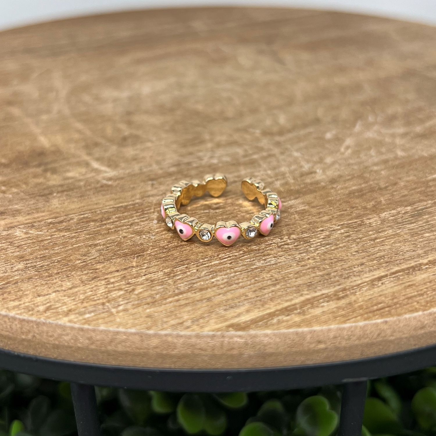 Evil Eye Heart Wrap Around Ring, Colour: Pink