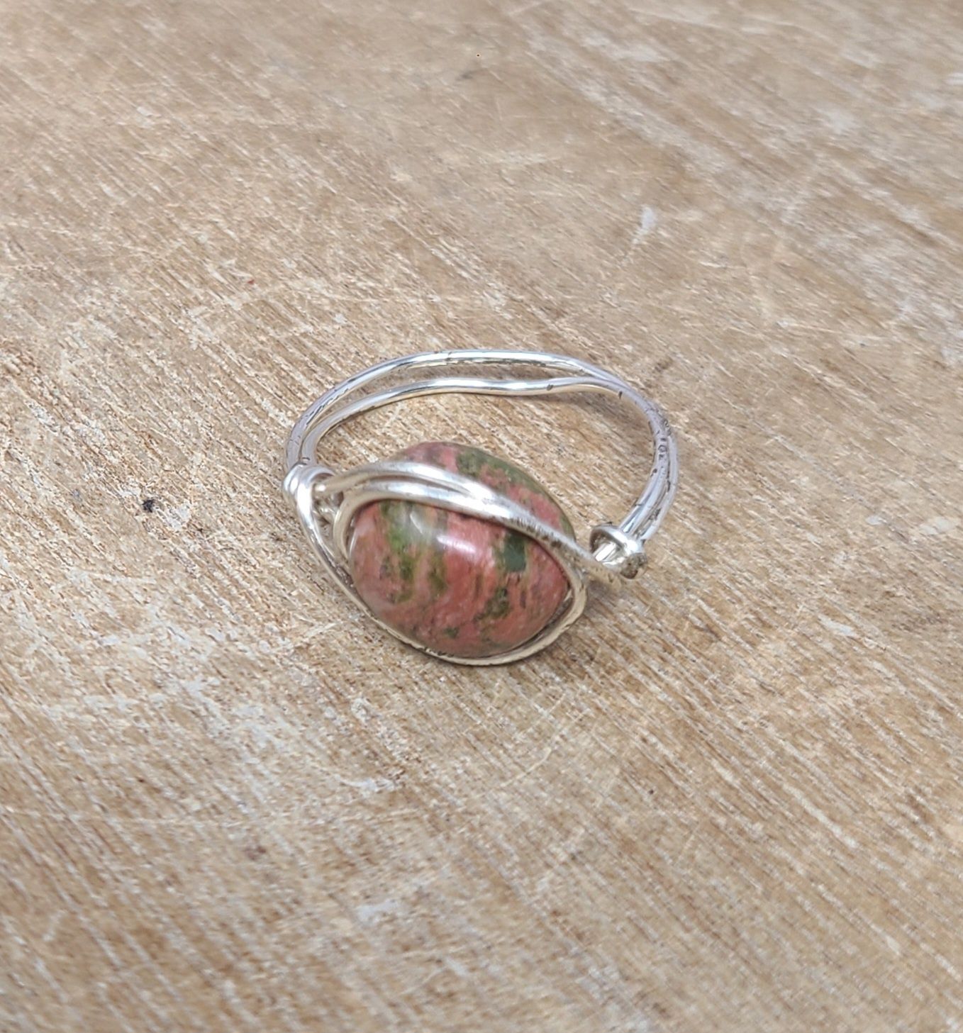 Crystal Bead Rings, Type: Unakite + Silver