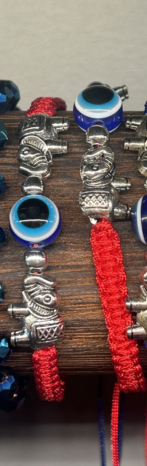 Evil Eye Elephant Braided Bracelet, Colour: Red
