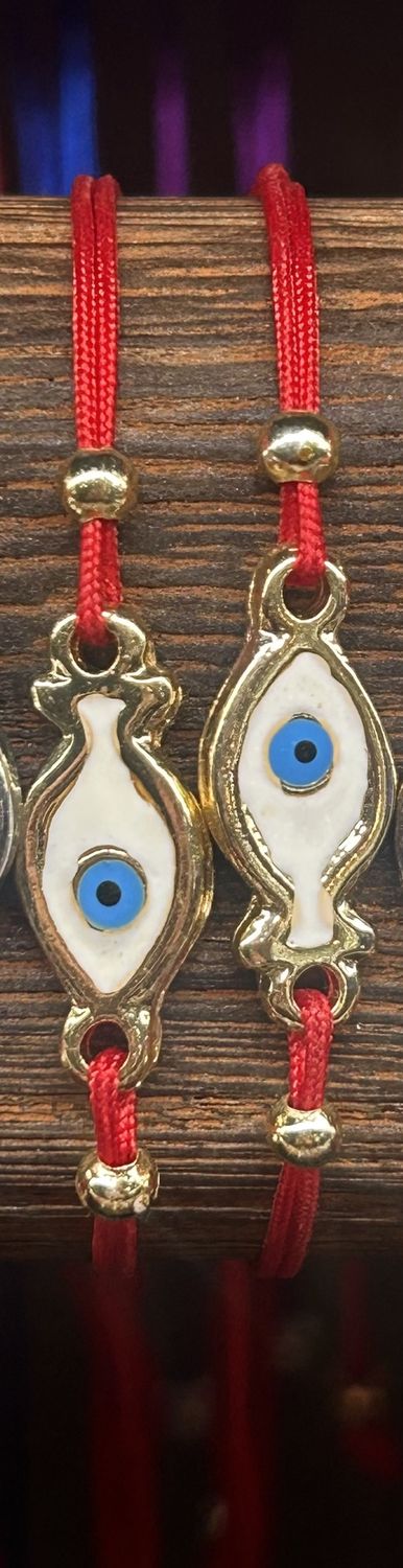 Evil Eye Fish String Bracelet, Colour: Red + Gold