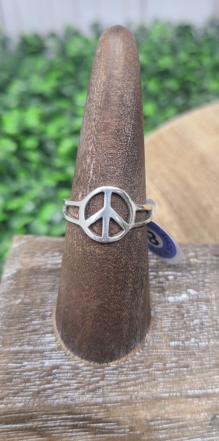 Peace Sign Mini SS Ring, Size: 8