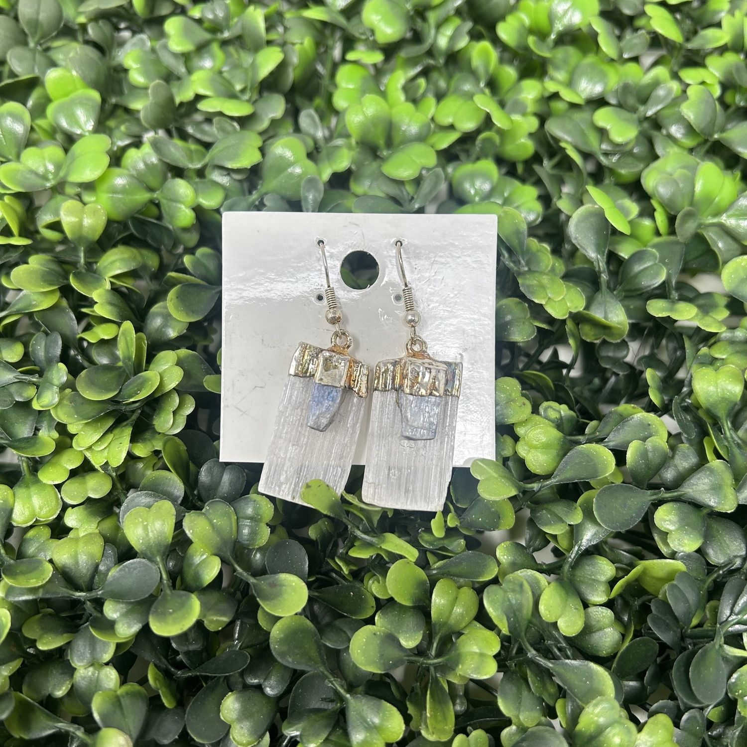 Selenite with Crystal Earring, Crystal: Blue Kyanite