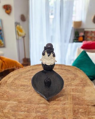 Baby Monk on Leaf Incense Holder