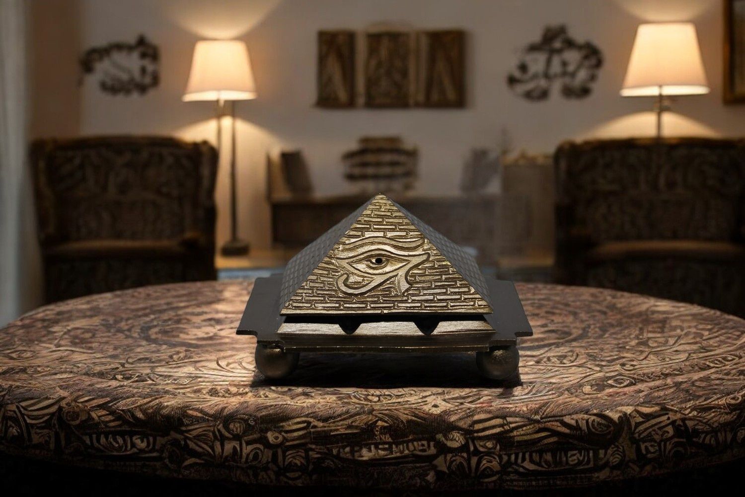 Egyptian Brass Pyramid Incense Cone Burner