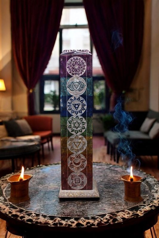 Stone Tower 7 Chakra Incense Holder Square