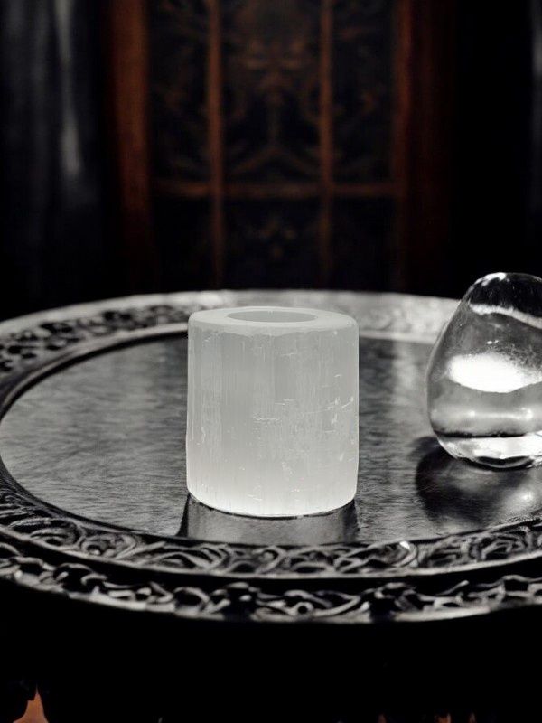 Selenite Cylinder Candle Holder