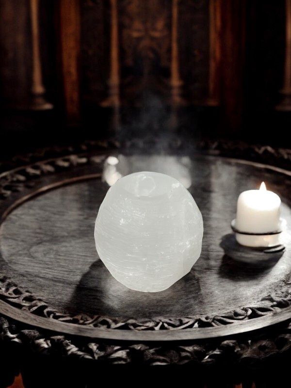 Selenite Snowball Candle Holder