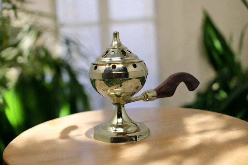 Brass Charcoal Burner with Wooden Handle